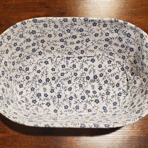 Wire Basket With Floral Fabric Cover And Wooden Handles